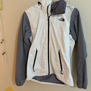 The North Face White and Gray Hooded Shell Jacket